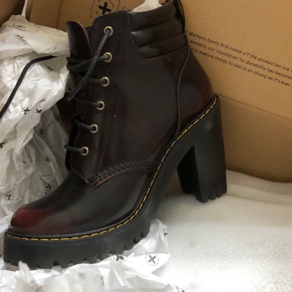 Dr. Martens cherry red heeled booties